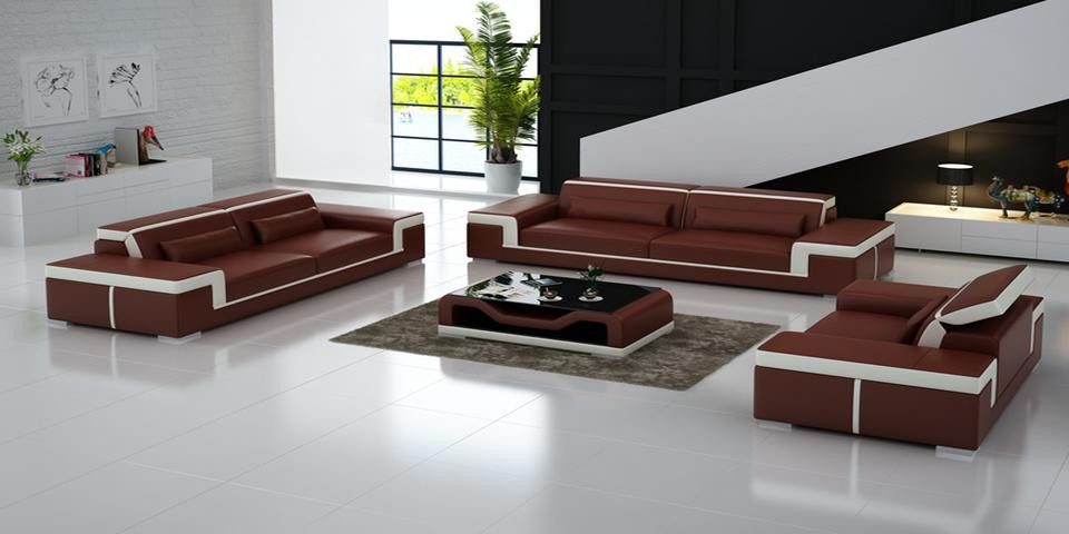 Xlmoebel Polstergarnitur Elegante Sofa-Couch in Leder und Stoff für gemütliches Wohnen, (Sofagarnitur 3+2+1 G8020D + Tisch), Hergestellt in Europa