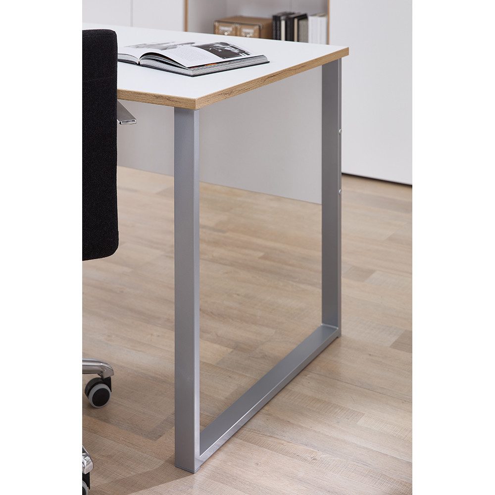 Lomadox Schreibtisch MANRESA-36-WHITE, in weiß mit Eiche, B/H/T ca. 170/77/73cm