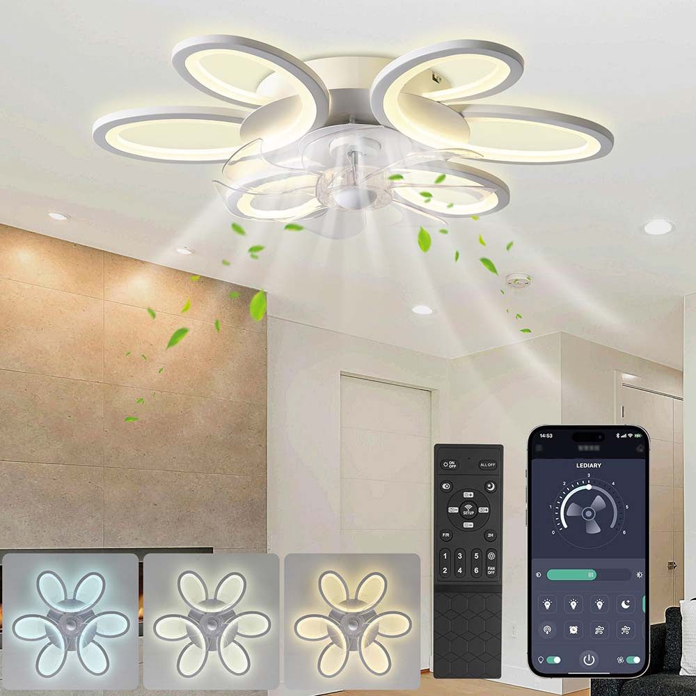 Rosnek Deckenventilator mit Beleuchtung, Fernbedienung, Dimmbar & Timer, reversibel, 65 cm, 6 Windstufen, 3 Lichtfarben, Timer, für Wohn- & Schlafzimmer