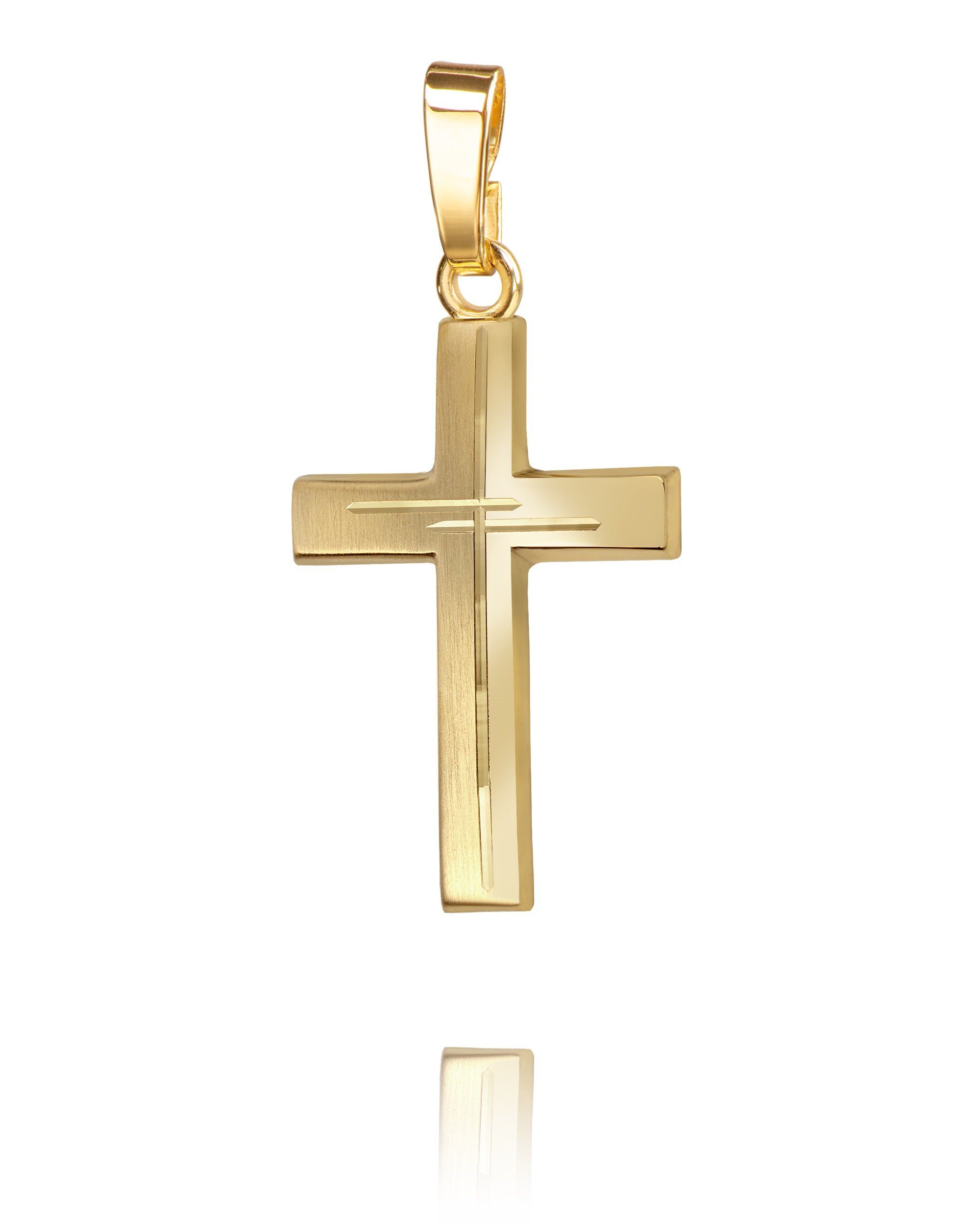 Kreuzkette und Diamantschliff Gold wählbar Kreuz 36 Herren), in Länge Anhänger Mit 750 für 70 - Damen cm. Made (Goldkreuz, JEVELION Germany Kette - vergoldet-