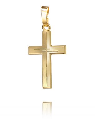 JEVELION Kreuzkette Diamantschliff Kreuz Anhänger 750 Gold - Made in Germany (Goldkreuz, für Damen und Herren), Mit Kette vergoldet- Länge wählbar 36 - 70 cm.
