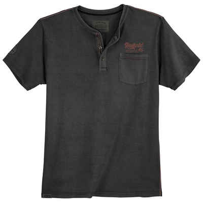 redfield Rundhalsshirt Große Größen Herren Henley T-Shirt schwarz modisch Redfield