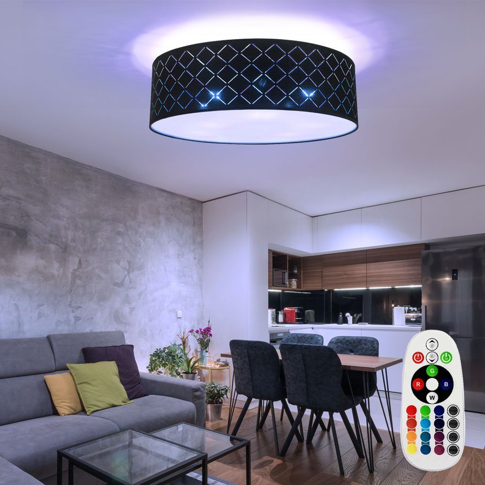 etc-shop LED Deckenleuchte, Leuchtmittel inklusive, Warmweiß, Farbwechsel, Design Decken Leuchte Wohn Zimmer Textil Schirm Lampe