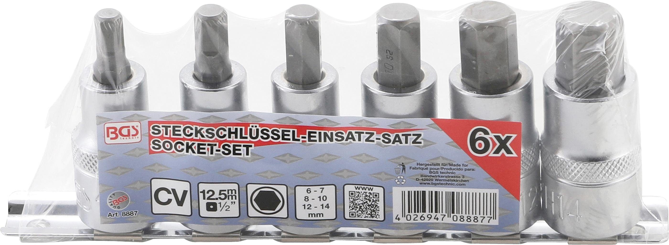 Sechskant-Bit - mm (1/2), mm, 6 technic Antrieb BGS 6-tlg. 12,5 Innenvierkant Bit-Einsatz-Satz, Innensechskant 14