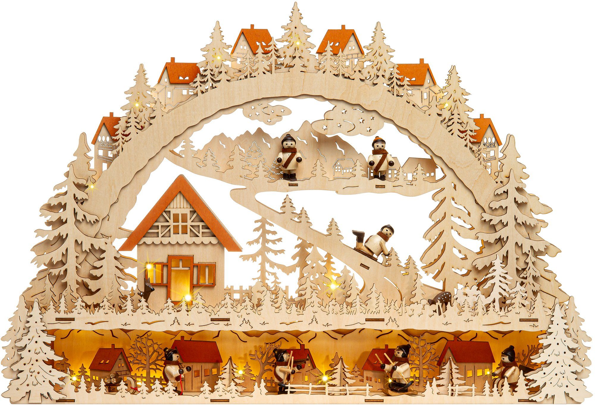 SIKORA Schwibbogen LB53 Winterdorf XXL mit LED Beleuchtung und Sockel B:63cm