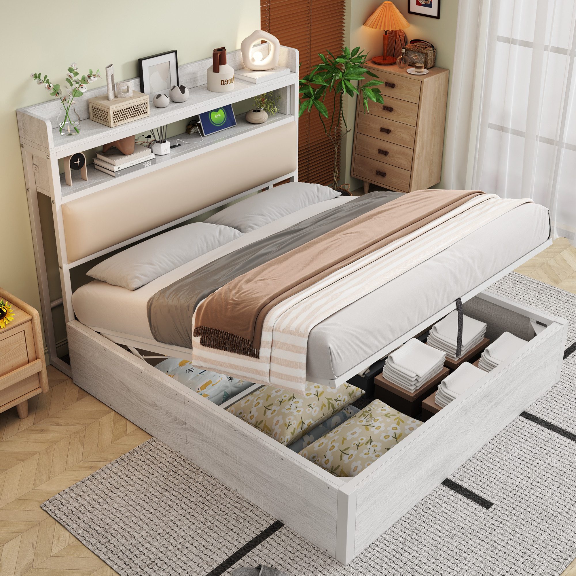 Merax Polsterbett Metallbett mit gepolstertem Kopfteil günstig online kaufen