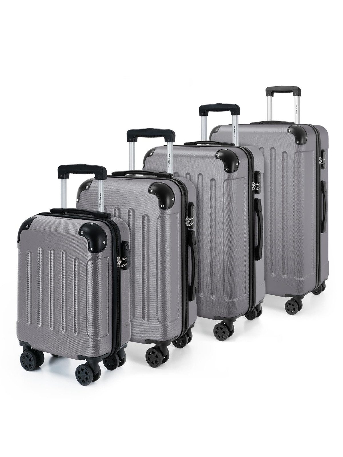 YONSLY Kofferset Reisekoffer Trolley Rollkoffer Hartschalenkoffer in S-M-L-XL, 4 Rollen, (Spar-Set, 4 tlg., inkl. Größen S, M, L und XL), mit 360° Lenkrollen, Zahlenschloss und mehrstufigem Teleskopgriff