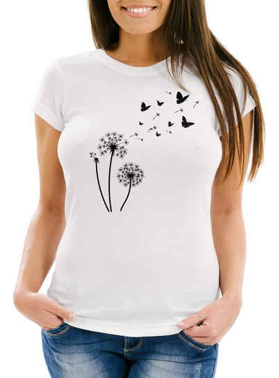 Neverless Print-Shirt Damen T-Shirt Pusteblume Schmetterlinge Dandelion Butterflys Slim Fit Neverless® mit Print