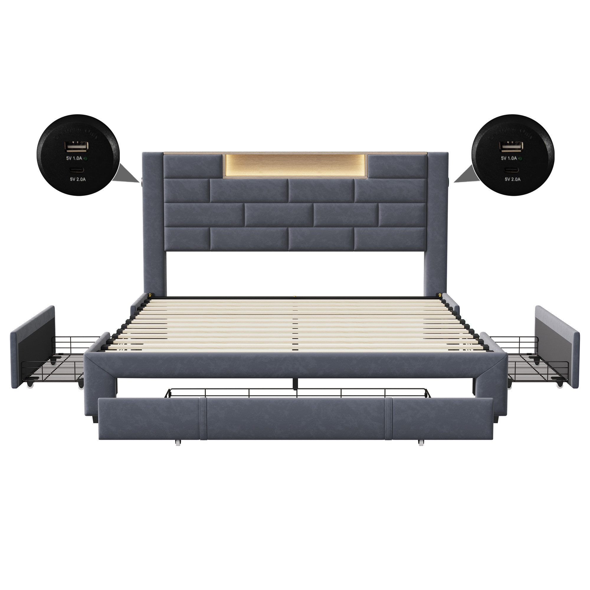 Gdood Polsterbett Stauraumbett Doppelbett LED + günstig online kaufen