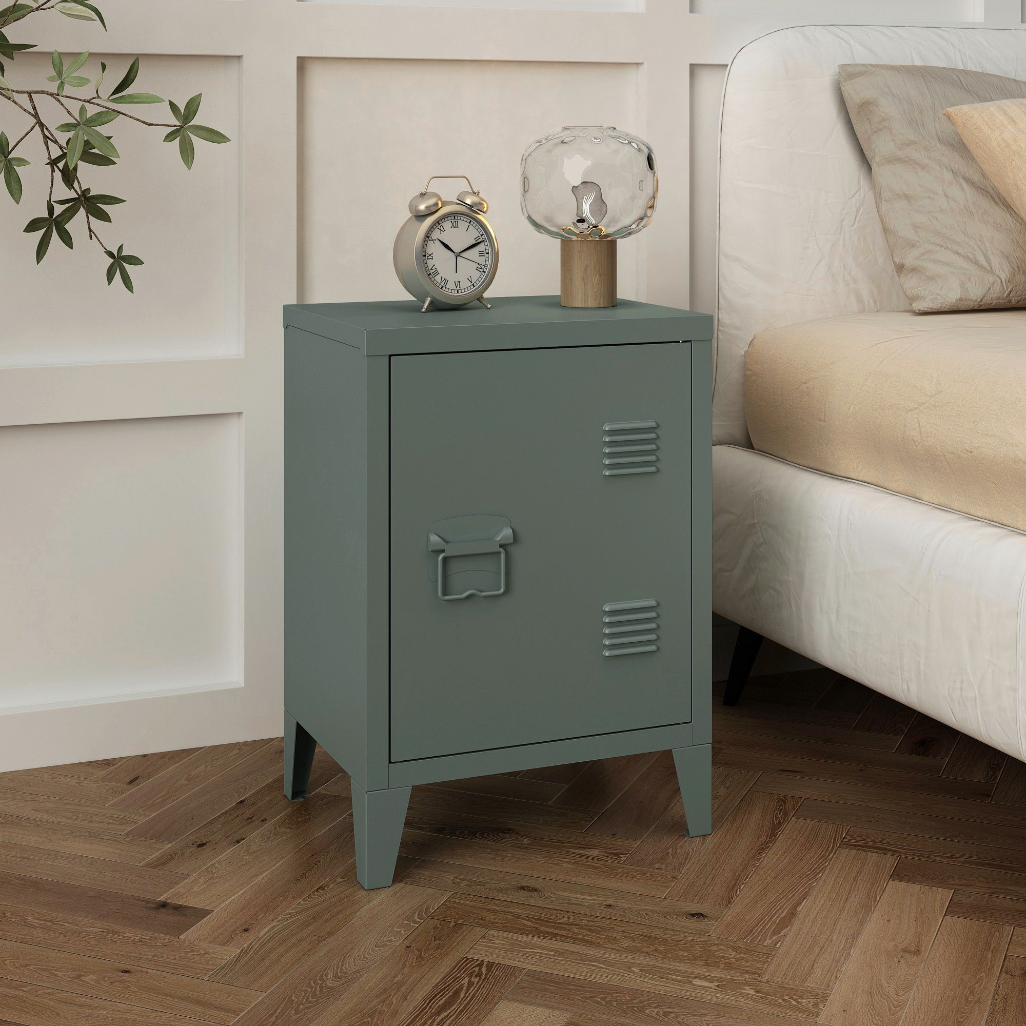 en.casa Nachtschrank (1-St) »Inari« mit Türgriff links Stahl 57 x 40 x 30 c günstig online kaufen