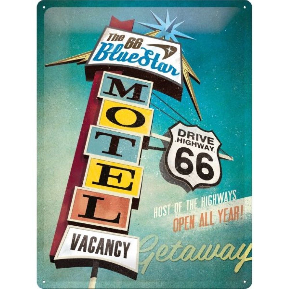 Nostalgic-Art Metallschild Blechschild 40 x 30 cm - Route 66 Blue Star Motel