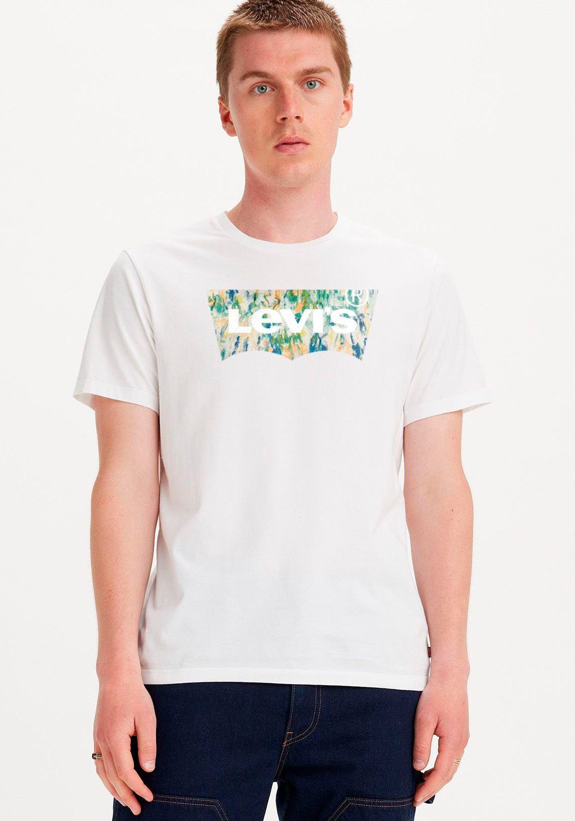 Levi's® T-Shirt Logo-Front-Print white-green-blue mit CREWNECK TEE