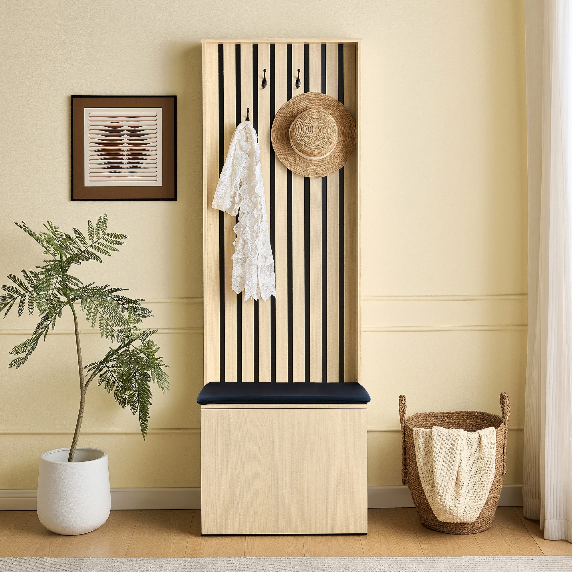 ibettertec Garderobenschrank Moderner Garderobenschrank mit Sitzbank und Schuhaufbewahrung (Set) Flurorganizer mit 4 Haken, Sitzpolster und Stauraumfächern