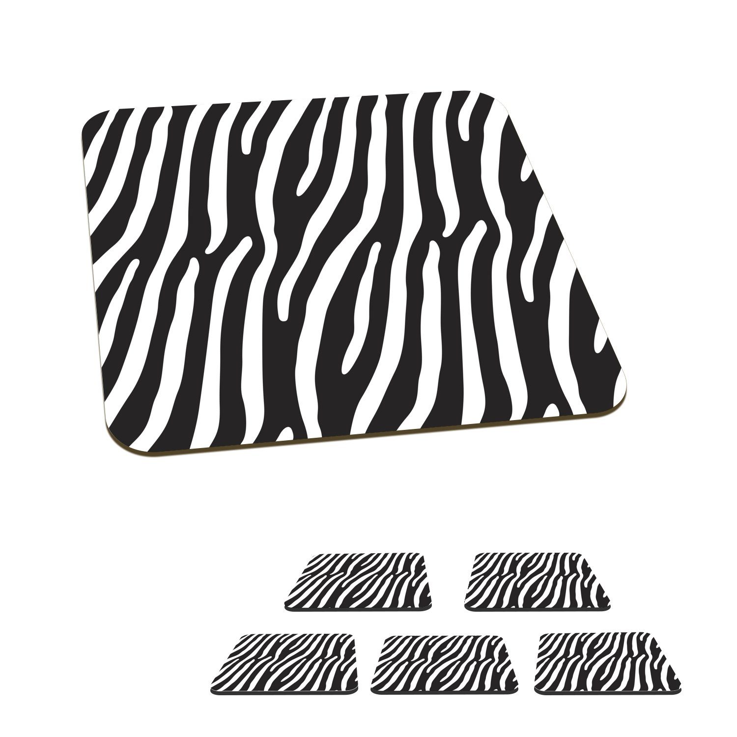 MuchoWow Glasuntersetzer Tiere - Zebradruck - Schwarz, Zubehör für Gläser, 6-tlg., Glasuntersetzer, Tischuntersetzer, Korkuntersetzer, Untersetzer, Tasse