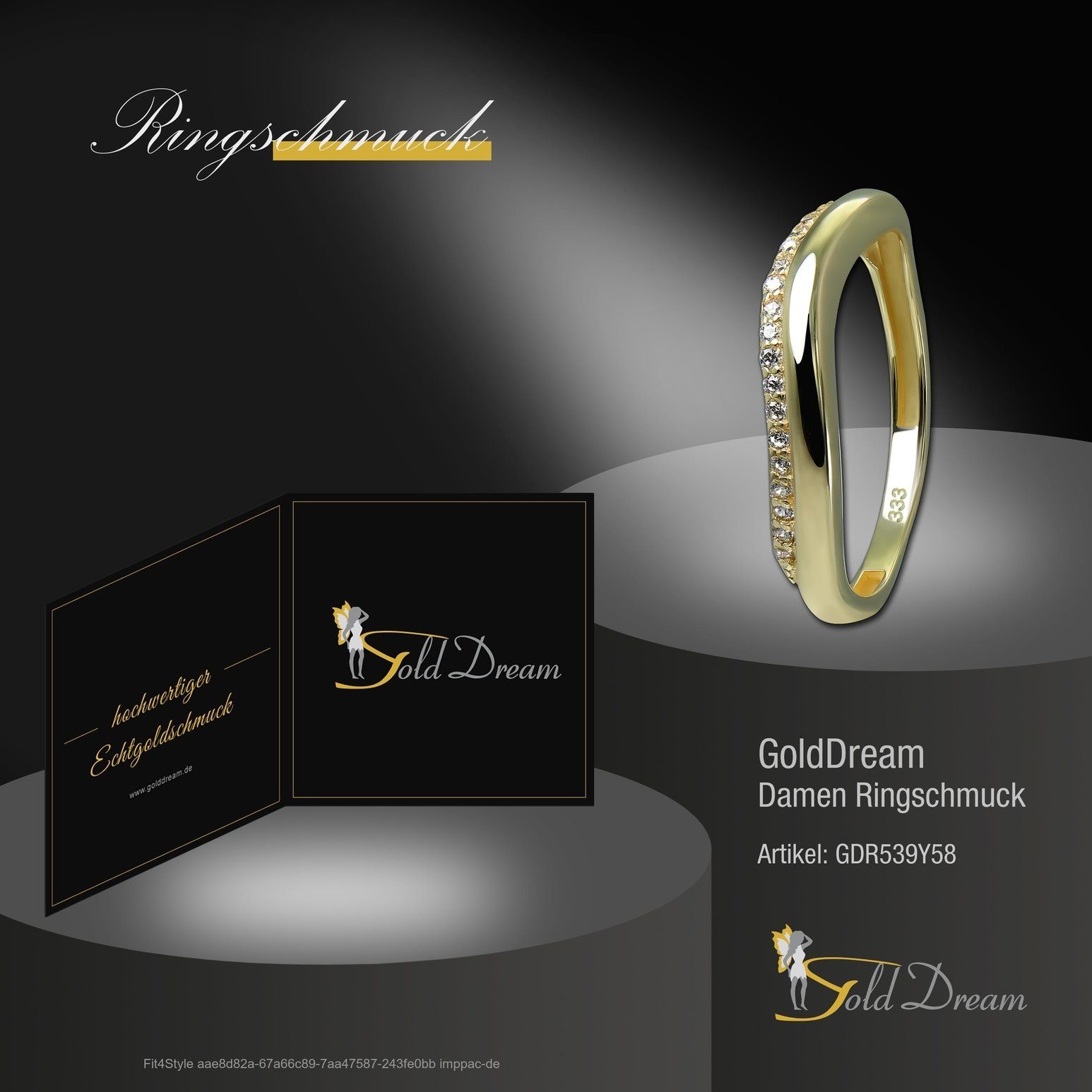 (Fingerring), - Farbe: Gold Zirkonia GoldDream weiß 333 Welle Goldring Ring Gr.58 8 Welle Gelbgold Karat, gold, Ring GoldDream Damen