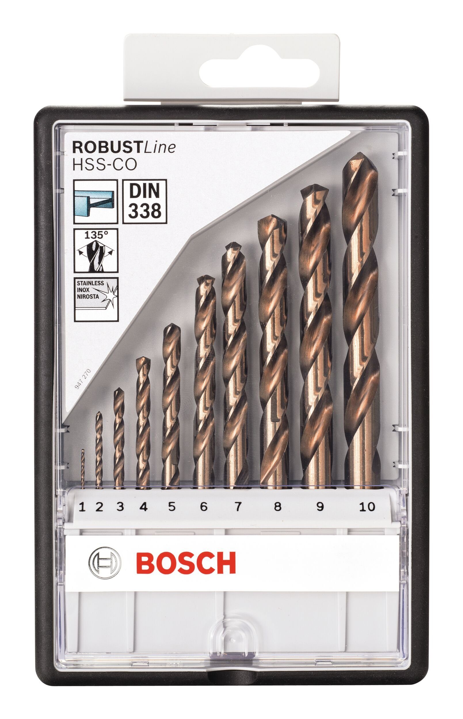 BOSCH Metallbohrer, HSS-Co 10-teilig mm - 10 - 1 - 135° Set