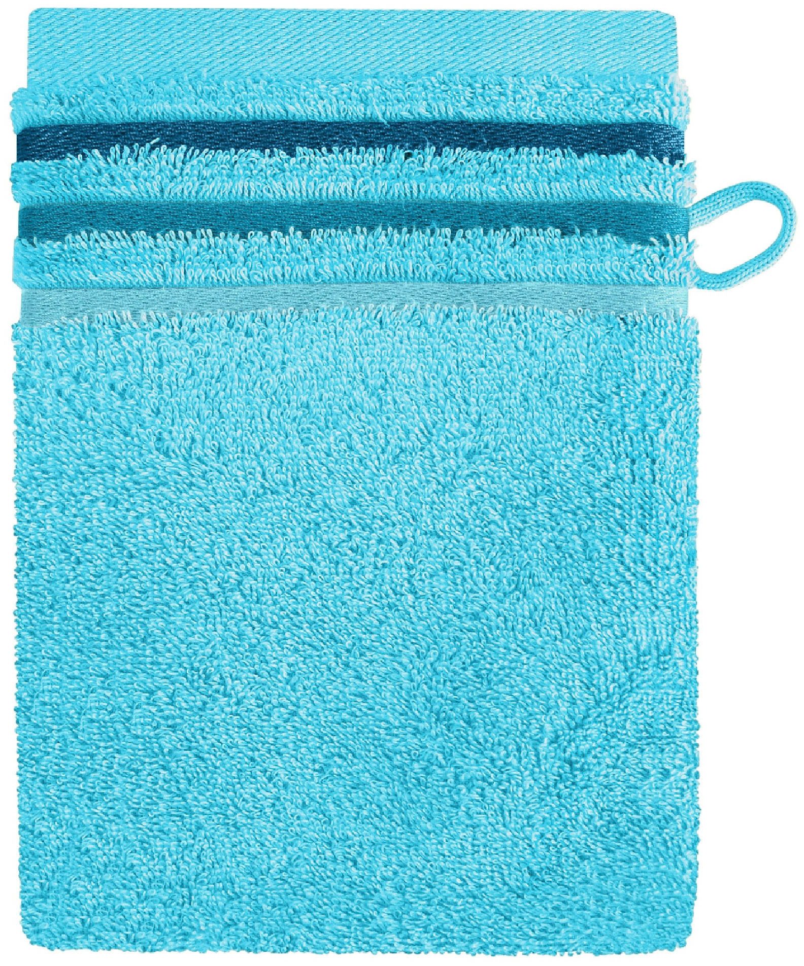 Schiesser Waschhandschuh Skyline Color aus 100 % Baumwolle mit eleganter Streifenbordüre, (5-St), MADE IN GREEN by OEKO-TEX®