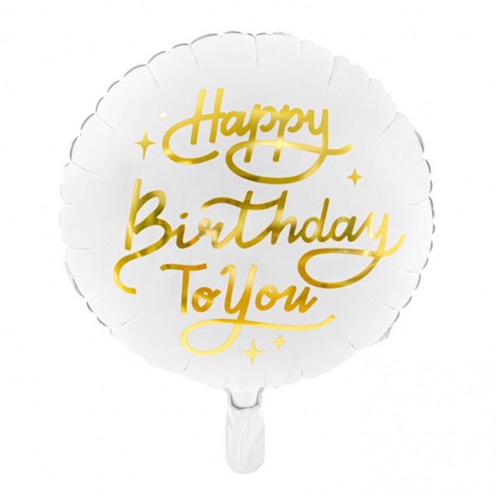 partydeco Folienballon Ballon - Happy Birthday To You, 45cm, weiß/gold, 1