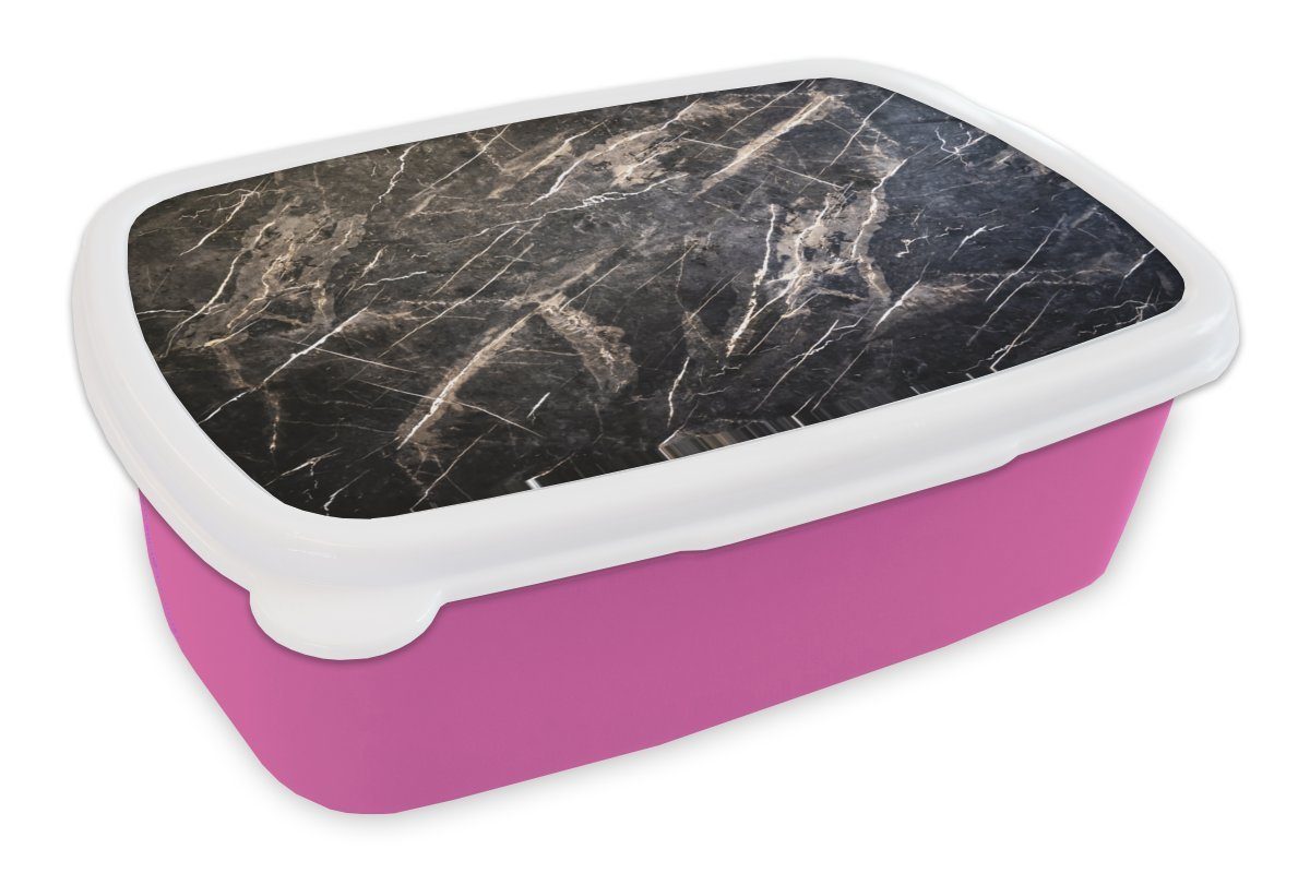 Mädchen, Kunststoff, rosa Kunststoff Brotbox Marmor Brotdose Schwarz Kinder, - Weiß, Lunchbox für Snackbox, Erwachsene, (2-tlg), MuchoWow -