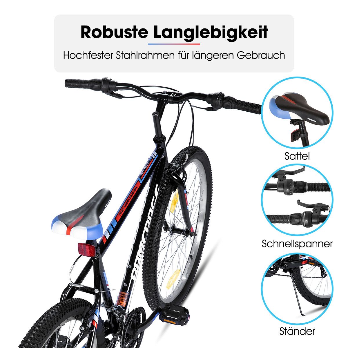 HILAND Mountainbike 24 26 Zoll MTB Fahrrad für Jugendliche & Erwachsene, Studentenpendeln, mit Doppel-V-Bremse, 18-Gang, High Carbon Stahlrahmen