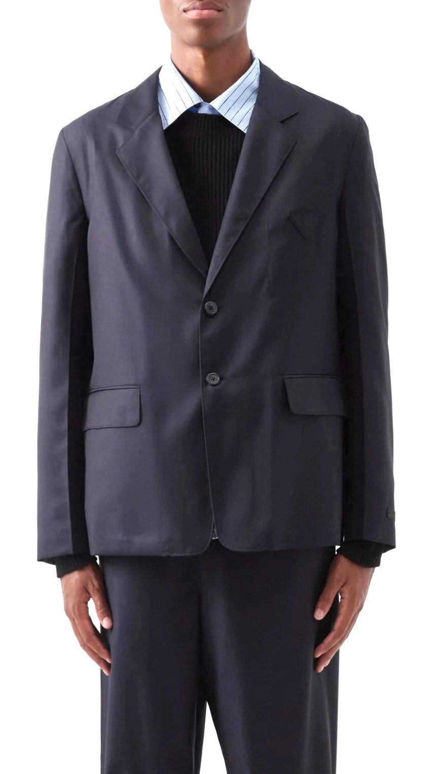 PRADA Sakko Batavia-Wolle Blazer Jacke Made in Italy Prada-Dreieckslogo aus Stoff auf der linken Brust