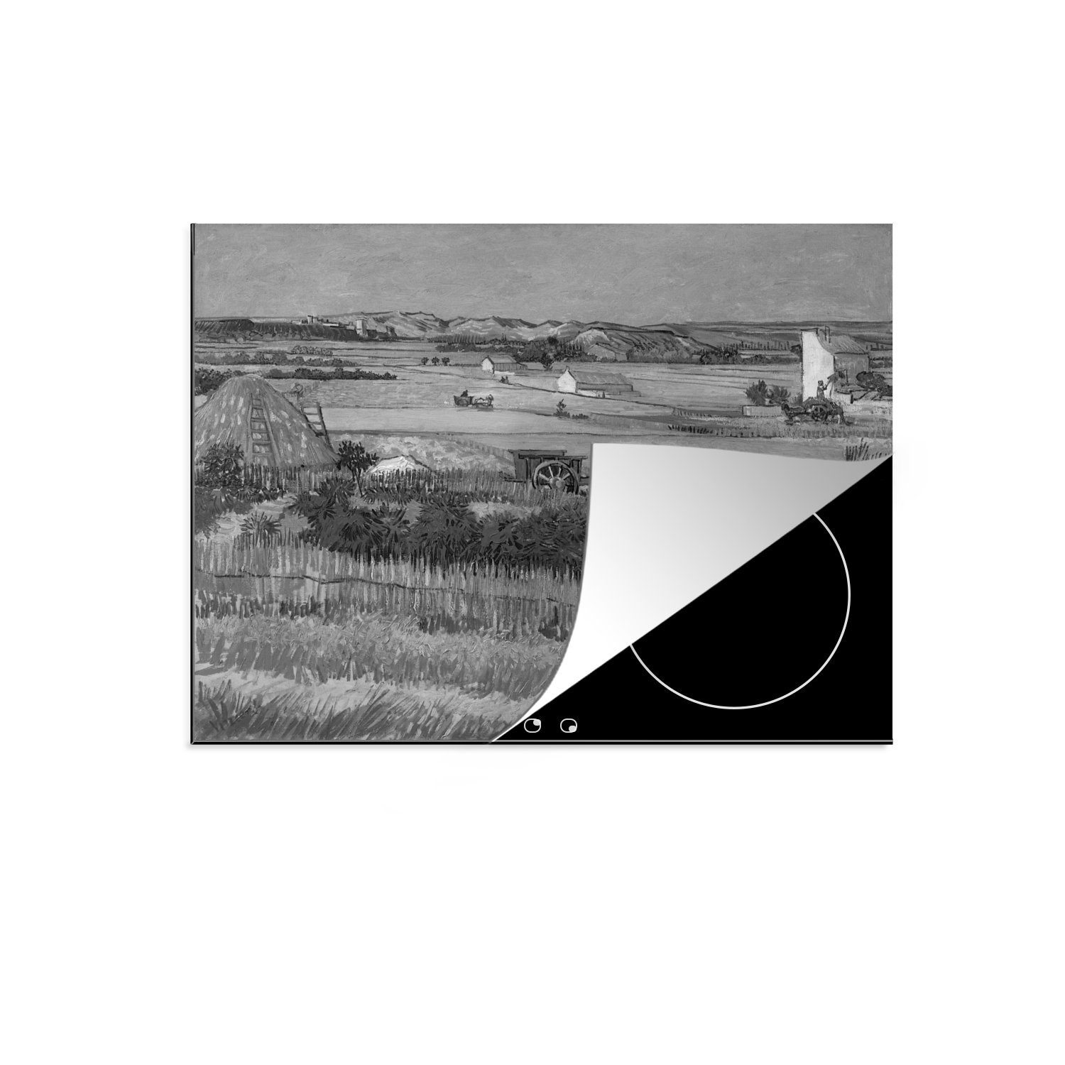 MuchoWow Herdblende-/Abdeckplatte La Moisson - Vincent van Gogh - Schwarz - Weiß, Vinyl, (1 tlg), 59x52 cm, Ceranfeldabdeckung für die küche, Induktionsmatte