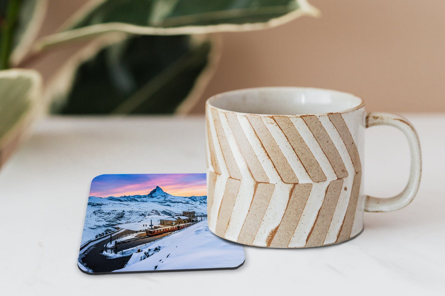 MuchoWow Glasuntersetzer Dämmerung am Schweizer Untersetzer, Matterhorn der Glasuntersetzer, Korkuntersetzer, Tasse Gornergratbahn, für Zubehör Gläser, 6-tlg., bei Tischuntersetzer