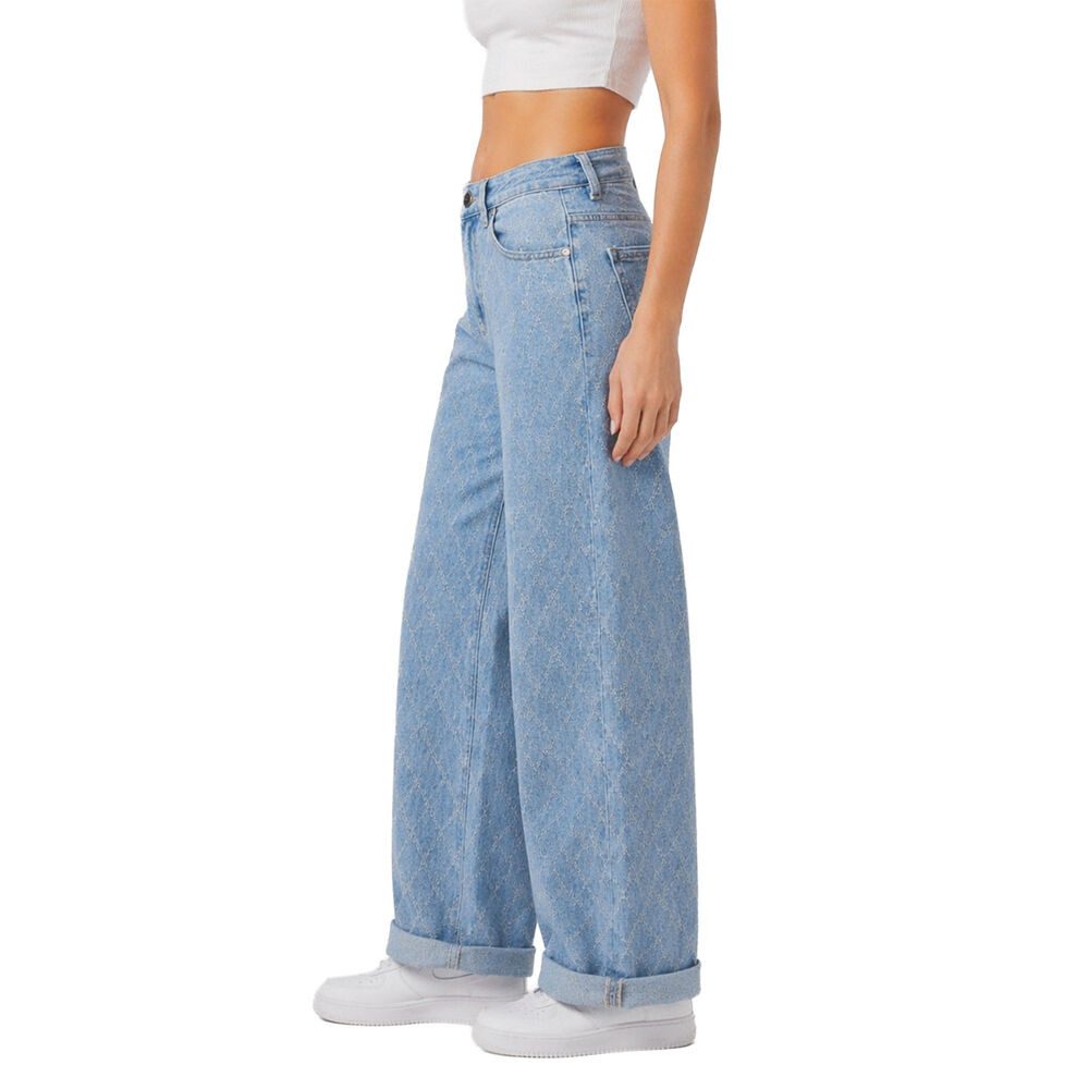 Ital-Design Mom-Jeans Damen Wide Leg High Waist Jeans Casual Look (91767223) Used-Look Stretch High Waist Jeans in Hellblau