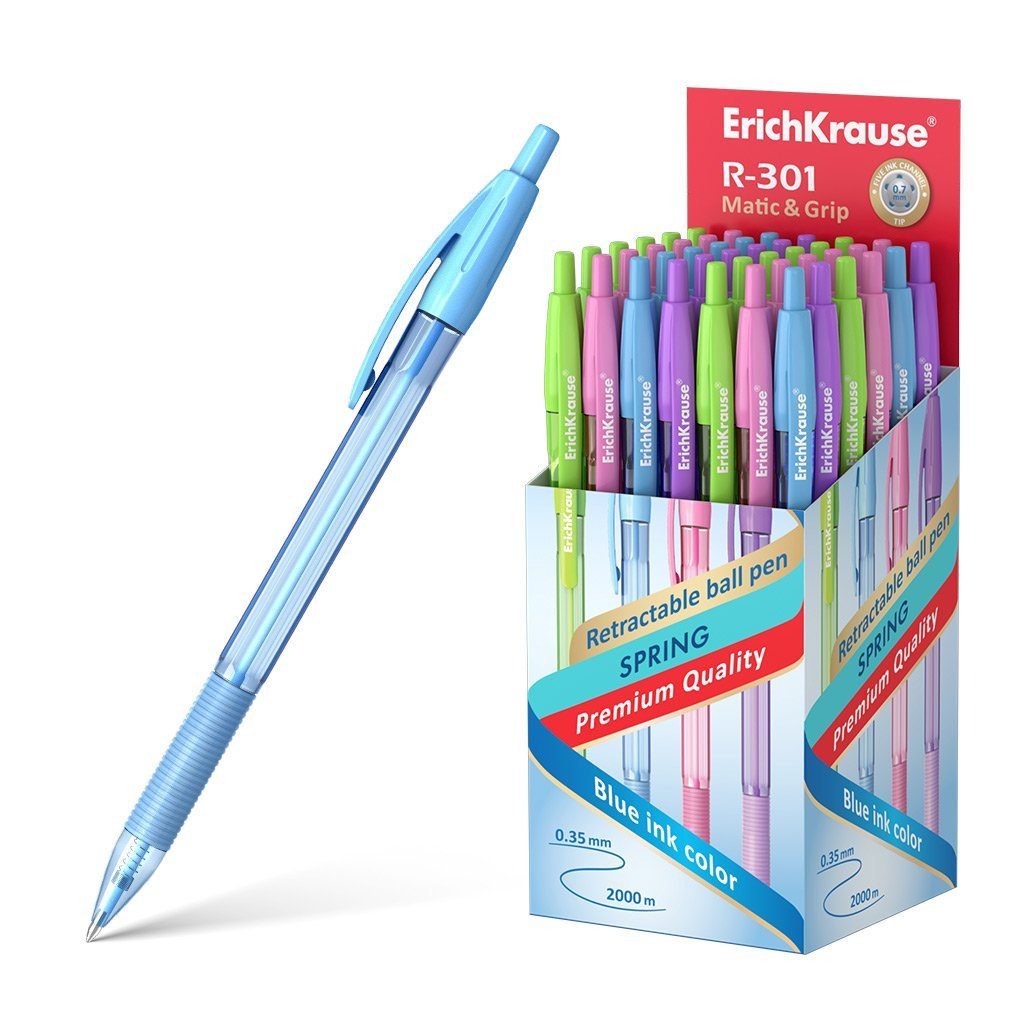 Erich Krause Kugelschreiber, Kugelschreiber R-301 Spring Matic 0.7 Gummi Grip 50er Pack Tinte Blau