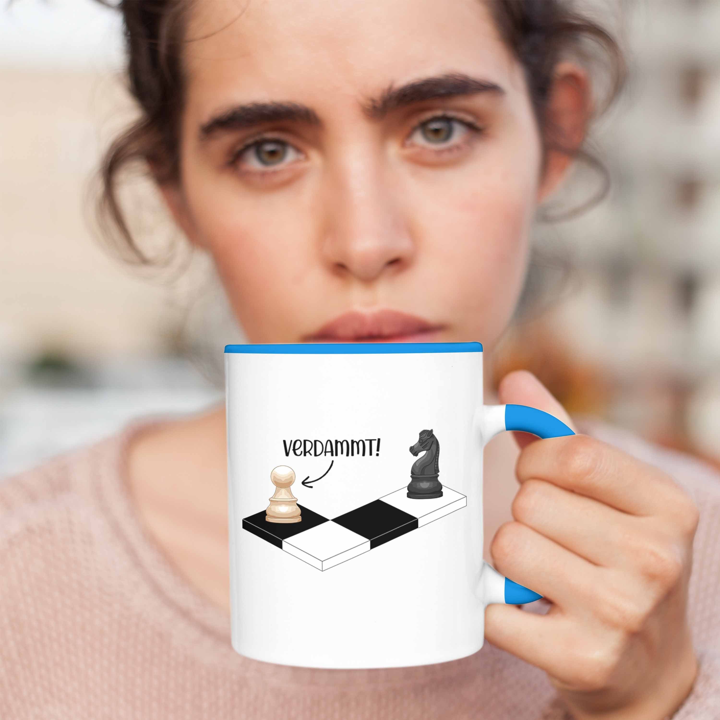 Tasse Tasse Schach Grafik - Blau Geschenk Trendation Lustig Kaffeetasse Schachspieler Schachfiguren Trendation Geschenkidee mit