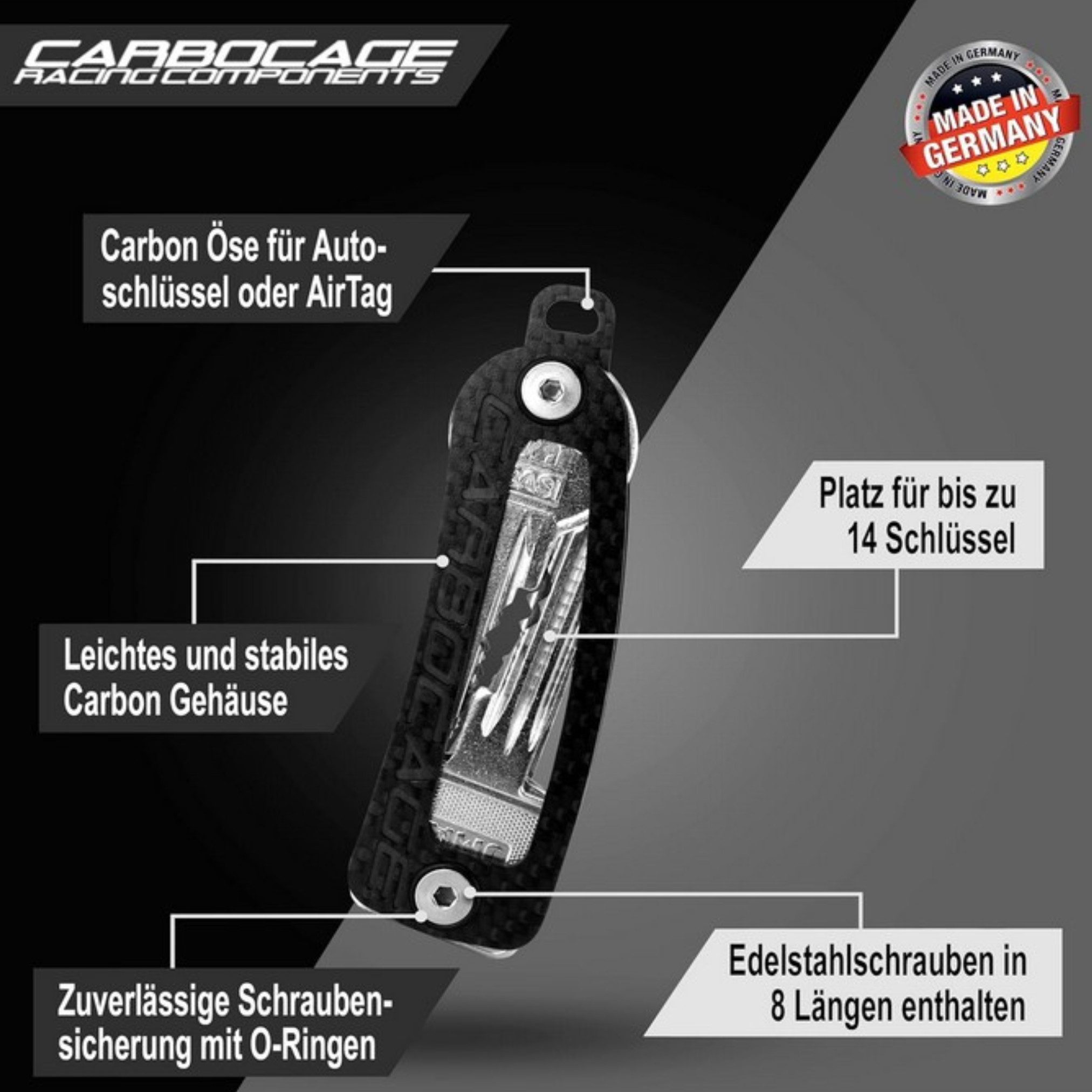 CARBOCAGE Schlüsselanhänger Key Organizer Carbon Schlüsselorganizer Schlüsselbund Key Holder
