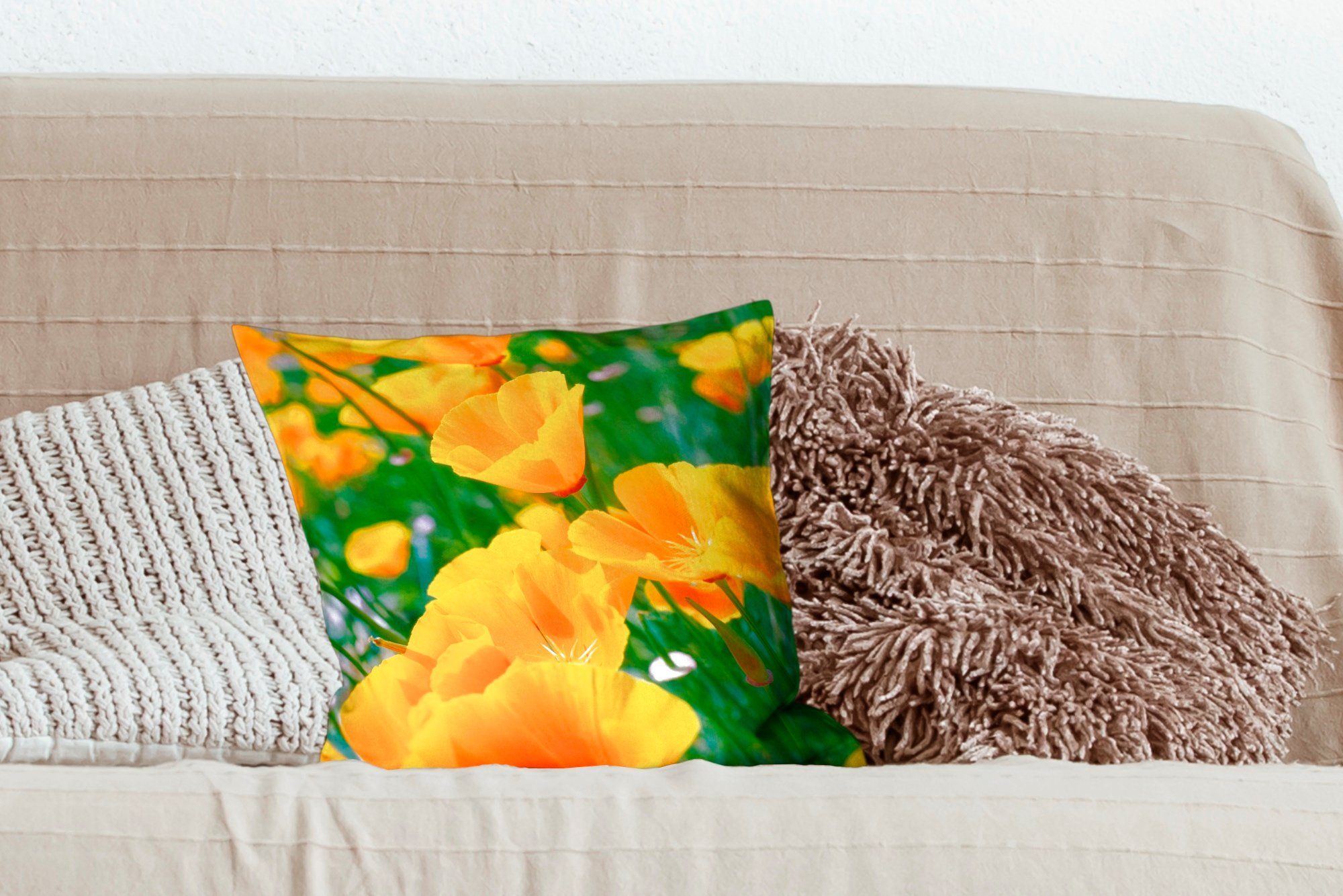 Füllung MuchoWow Blumen Orange, Schlafzimmer, Deko, für - Garten Zierkissen mit Dekokissen Sofakissen Wohzimmer, -