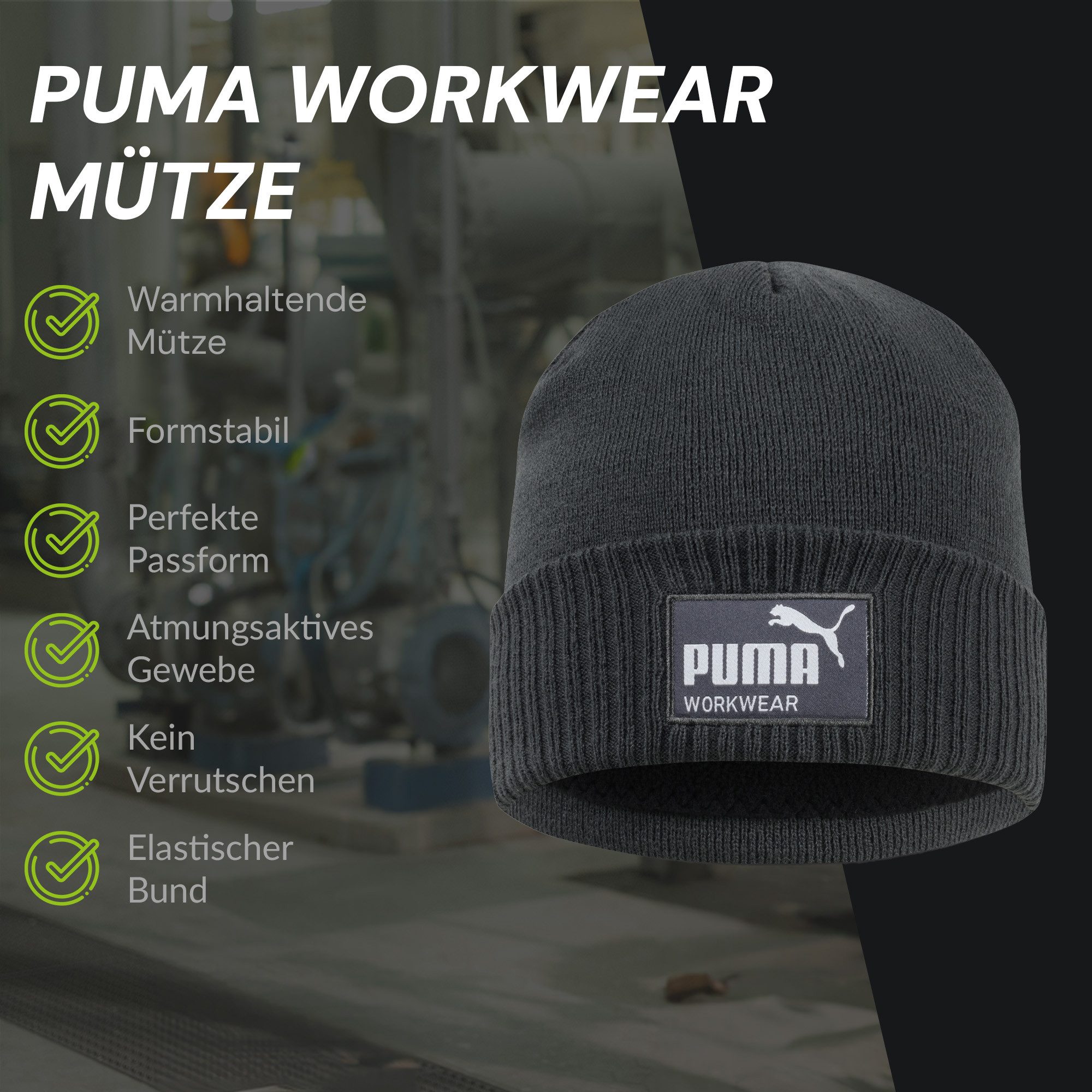 PUMA Workwear Beanie Mütze Herren Winter - Strickmütze mit Wärmepolsterung für die Ohren Atmungsaktive & Elastische Wintermütze Perfekt für Outdoor Aktivitäten