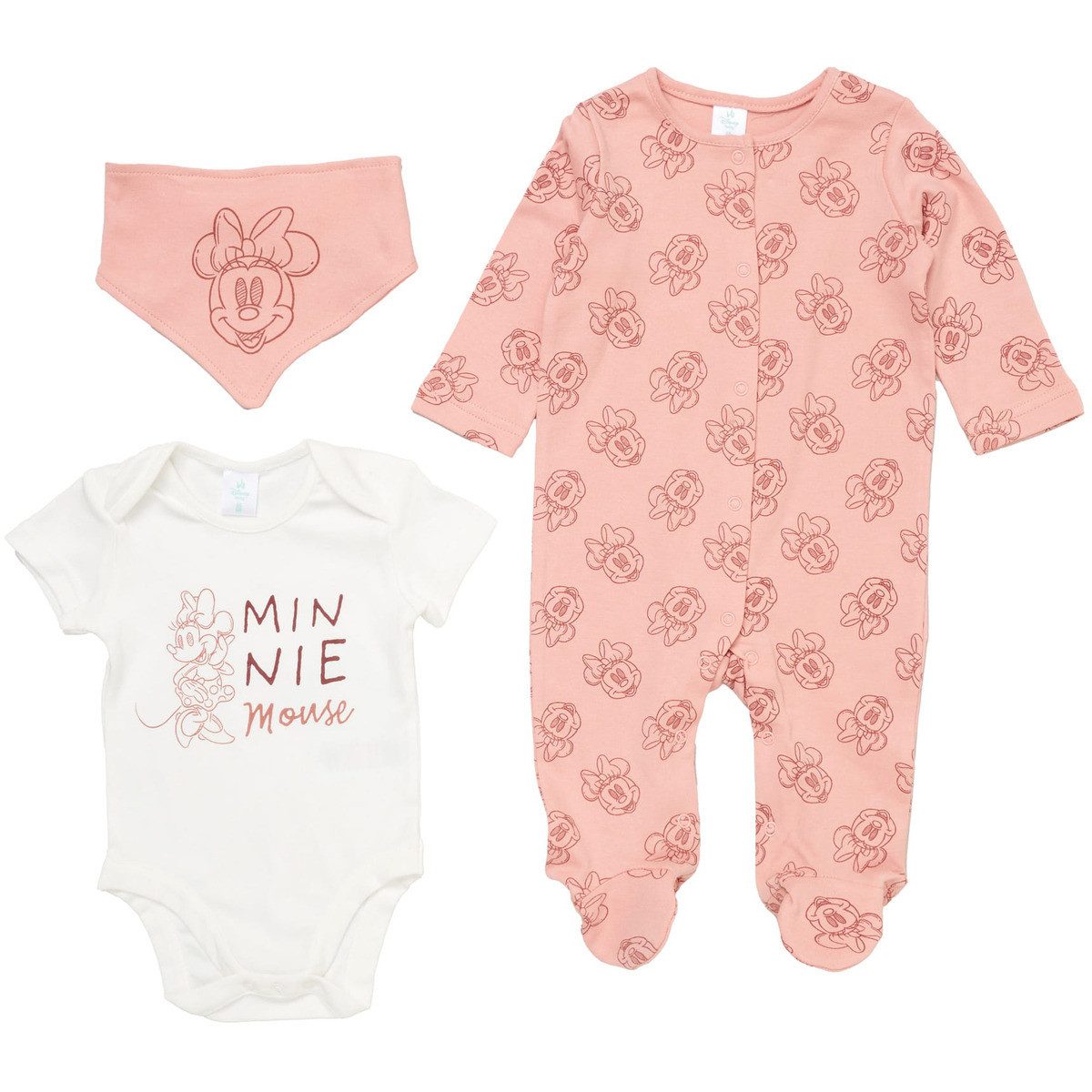 Disney Body Minnie Mouse Mädchen (3-tlg) Geschenkset, Erstausstattungsset, Babyerstausstattung, Baby Outfit