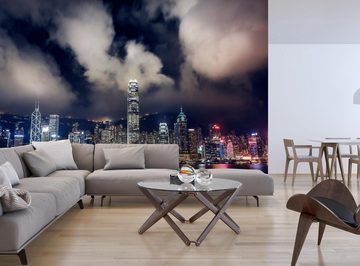 wandmotiv24 Fototapete Hong Kong Skyline, glatt, Wandtapete, Motivtapete, matt, Vliestapete