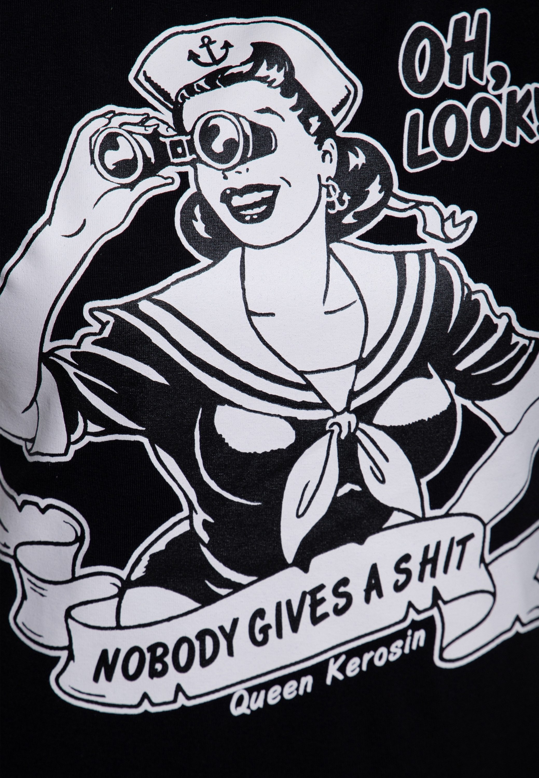 QueenKerosin Print-Shirt Nobody Gives a Shit (1-tlg) mit Retro-Artwork