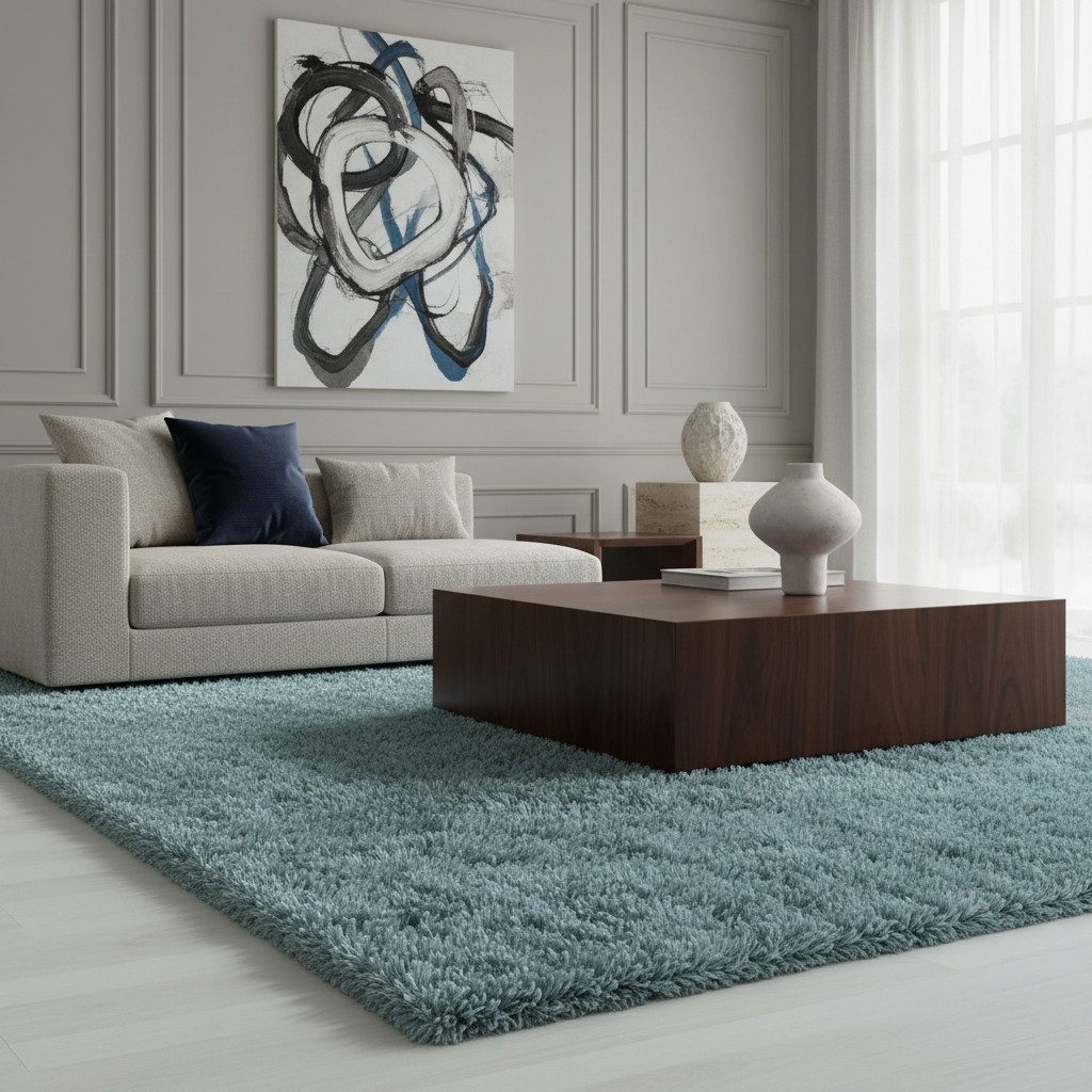KADIMA DESIGN Teppich SALZACH Shaggy Langflor Wohnzimmer Schlafzimmer Waschbar Esszimmer, Läufer, Höhe: 52 mm, Blau, 80x150 cm, Wohnzimmerteppich Strapazierfähig Waschbar