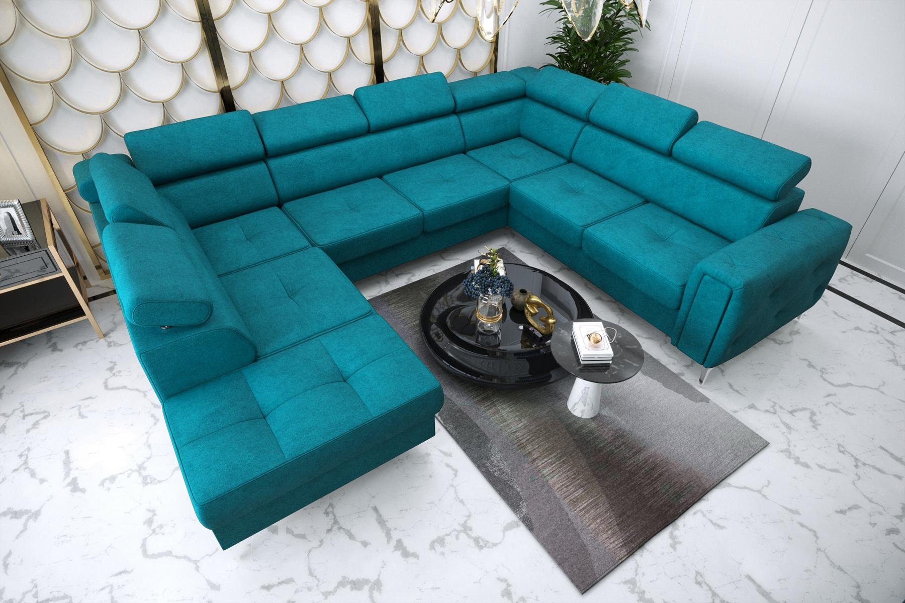 JVmoebel Ecksofa Sofa U-Form Stoffsofa Couch Wohnlandschaft Design modernes Sofa, Made in Europe Blau