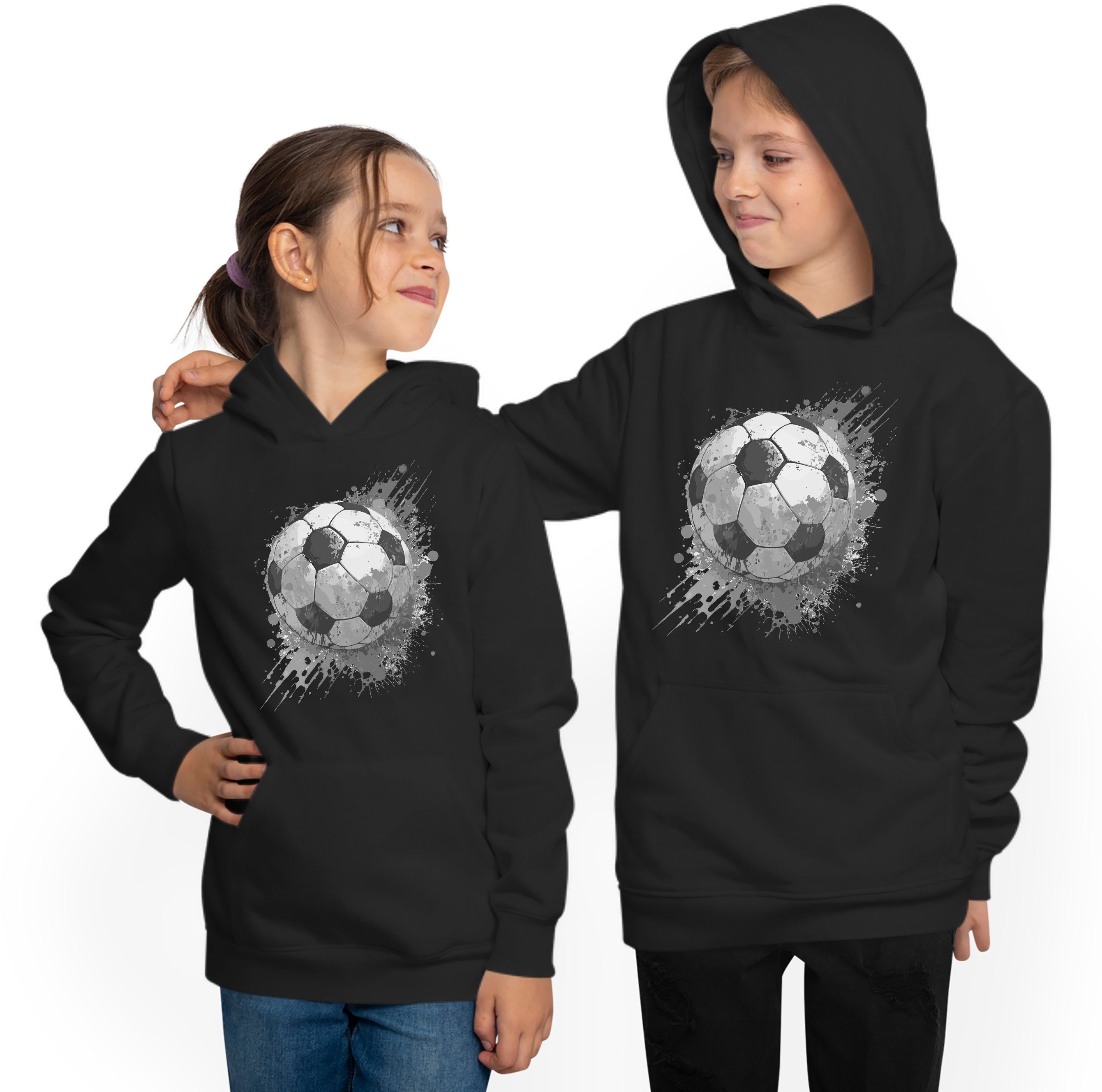 MyDesign24 Hoodie Kinder Kapuzen Sweatshirt - Fußball in Ölfarben Kapuzensweater mit Aufdruck i480