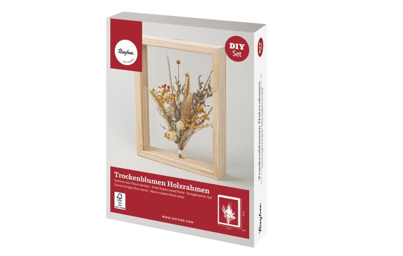 Rayher Dekohänger Trockenblumen Holzrahmen eckig DIY Set, 17x4x22cm, rechteckig
