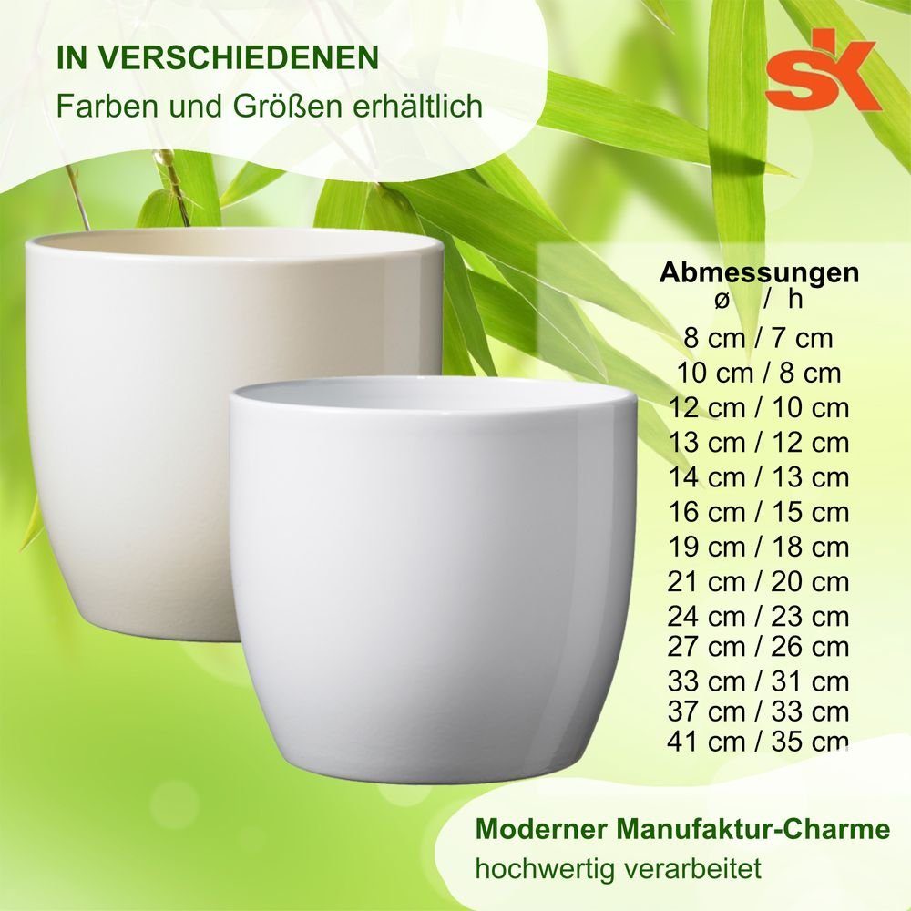 Übertopf Wohnambiente ø8 - cm, Heimwerkercenter Basel Keramikübertopf SK Serie glänzend, Weiß Soendgen weiss hochwertiges
