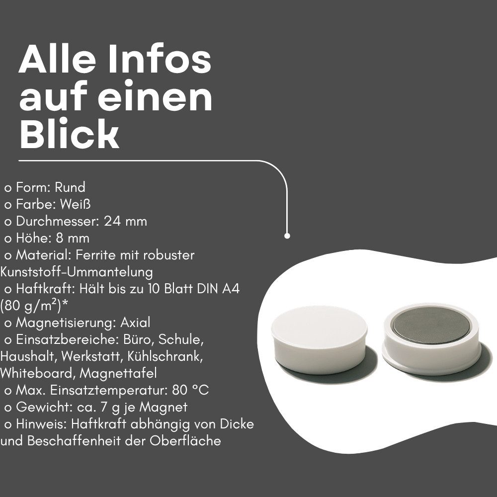 MaajeeKuto Magnet Haftmagnet 24x8 mm Weiß Ferrit Pinboard Magnet Büro (10-St)
