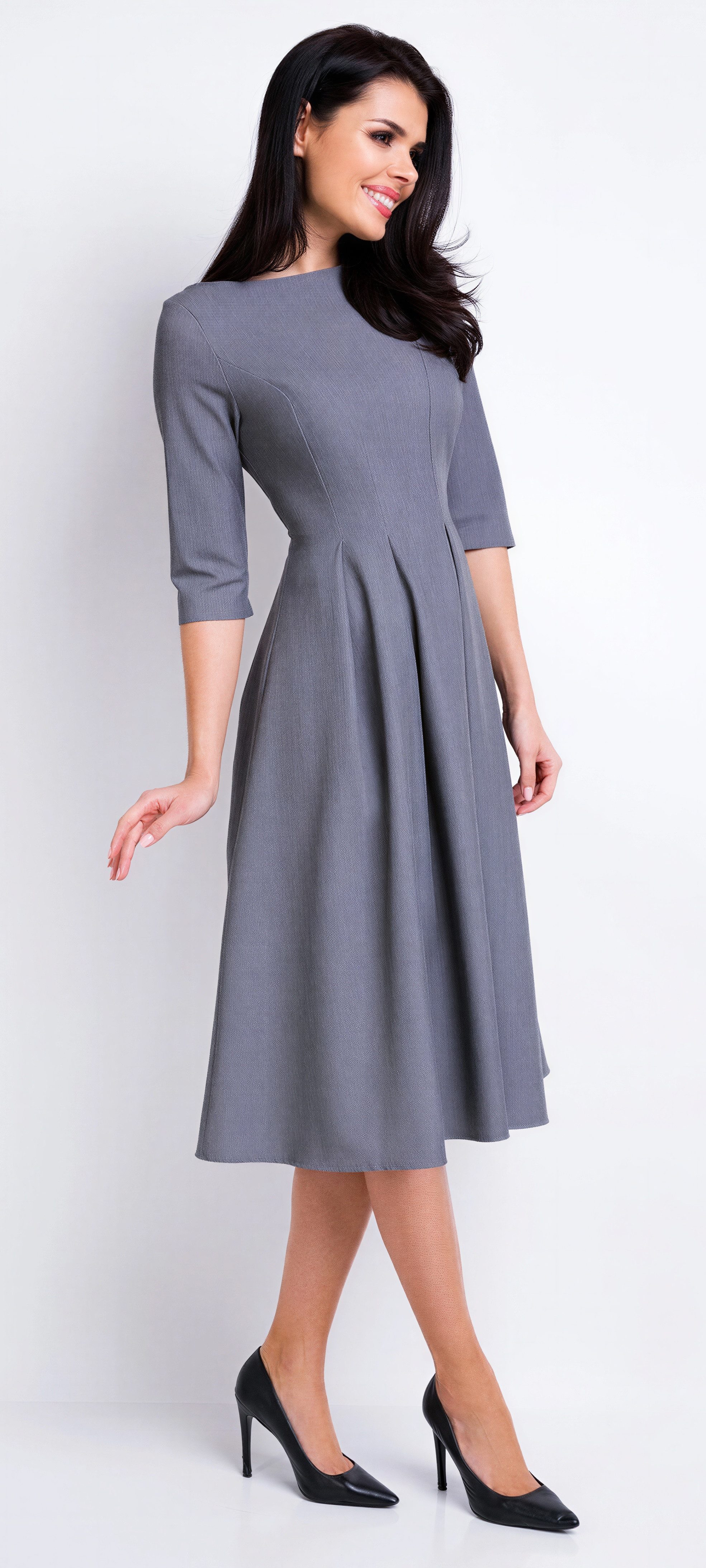 Awama Abendkleid mit ausgestelltem Rock und 3/4-Ärmeln