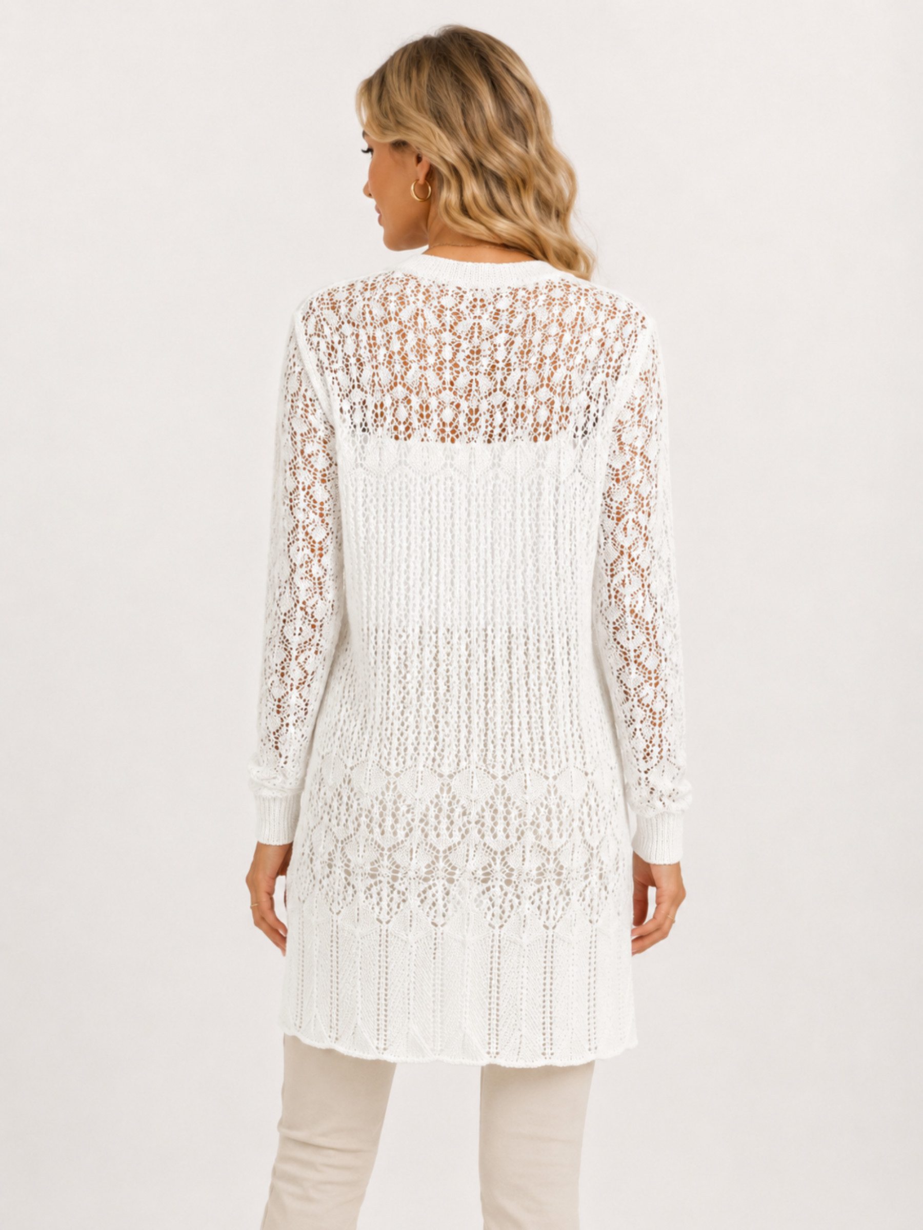 Elegant Love Strickjacke Damen Strandcardigan, Häkel-Strandjacke – Longcardigan in Ajourstrick Beach Kimono, Cover-Up – leichter Lochstrick Überwurf für den Sommer