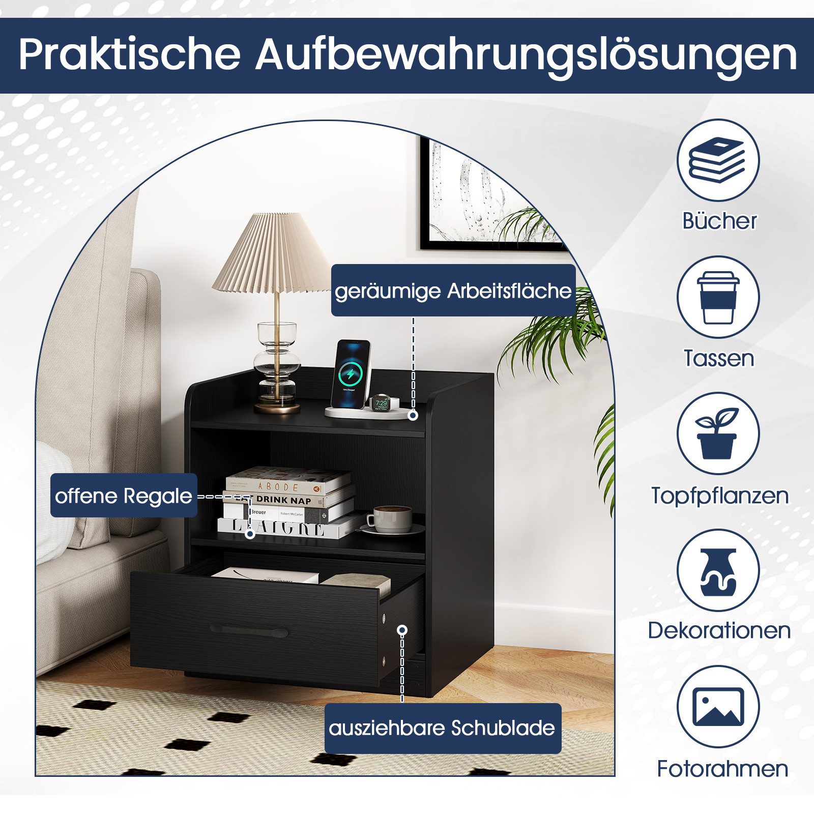 COSTWAY Nachttisch (1-St), Beistelltisch, Nachttisch mit LED, Schublade günstig online kaufen