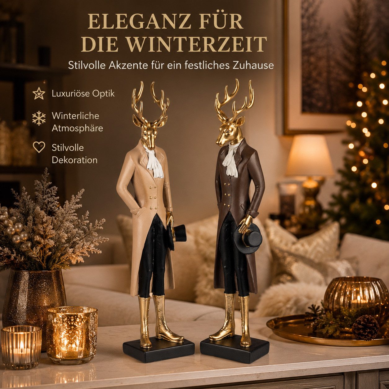 formano Dekofigur Hirsch Figuren 2er Set 38 cm Gold Weihnachten Winterdeko