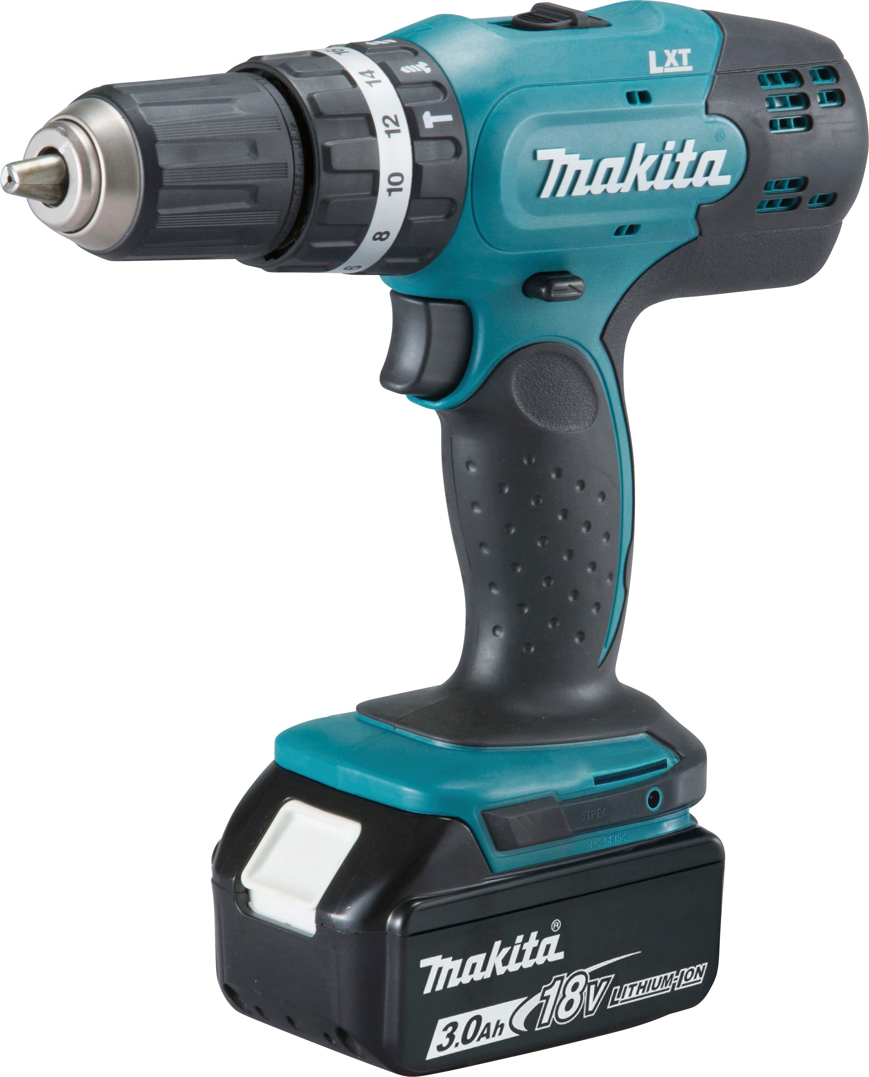 2 Ladegerät 18V/3,0 Ah, Makita 1300 Akku-Schlagbohrschrauber und U/min, LXT-Akkus Koffer max. DHP453, mit