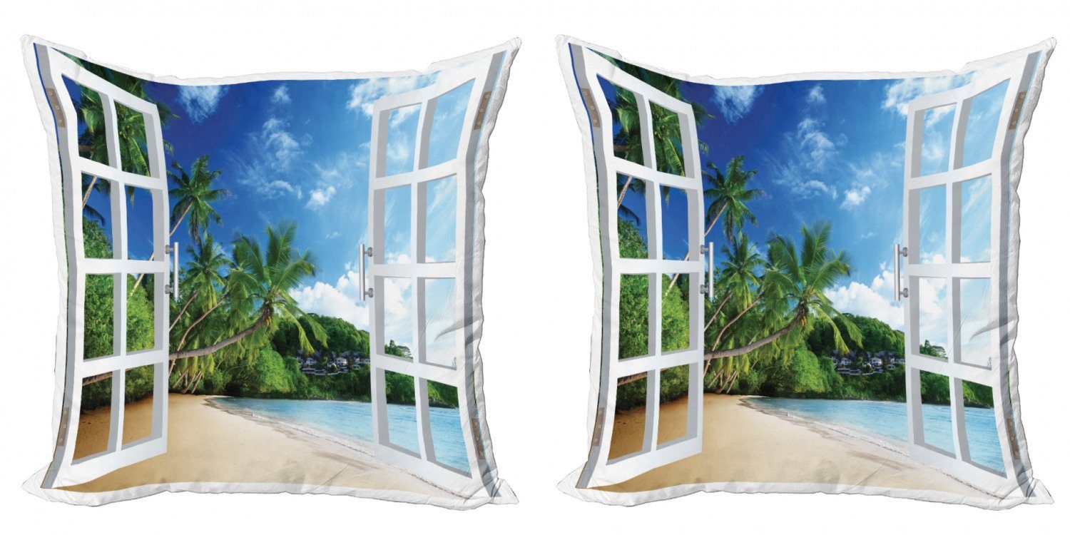 grüne Digitaldruck, Doppelseitiger Abakuhaus Fensteransicht Modern Accent (2 Stück), Kissenbezüge Tropisch Üppige