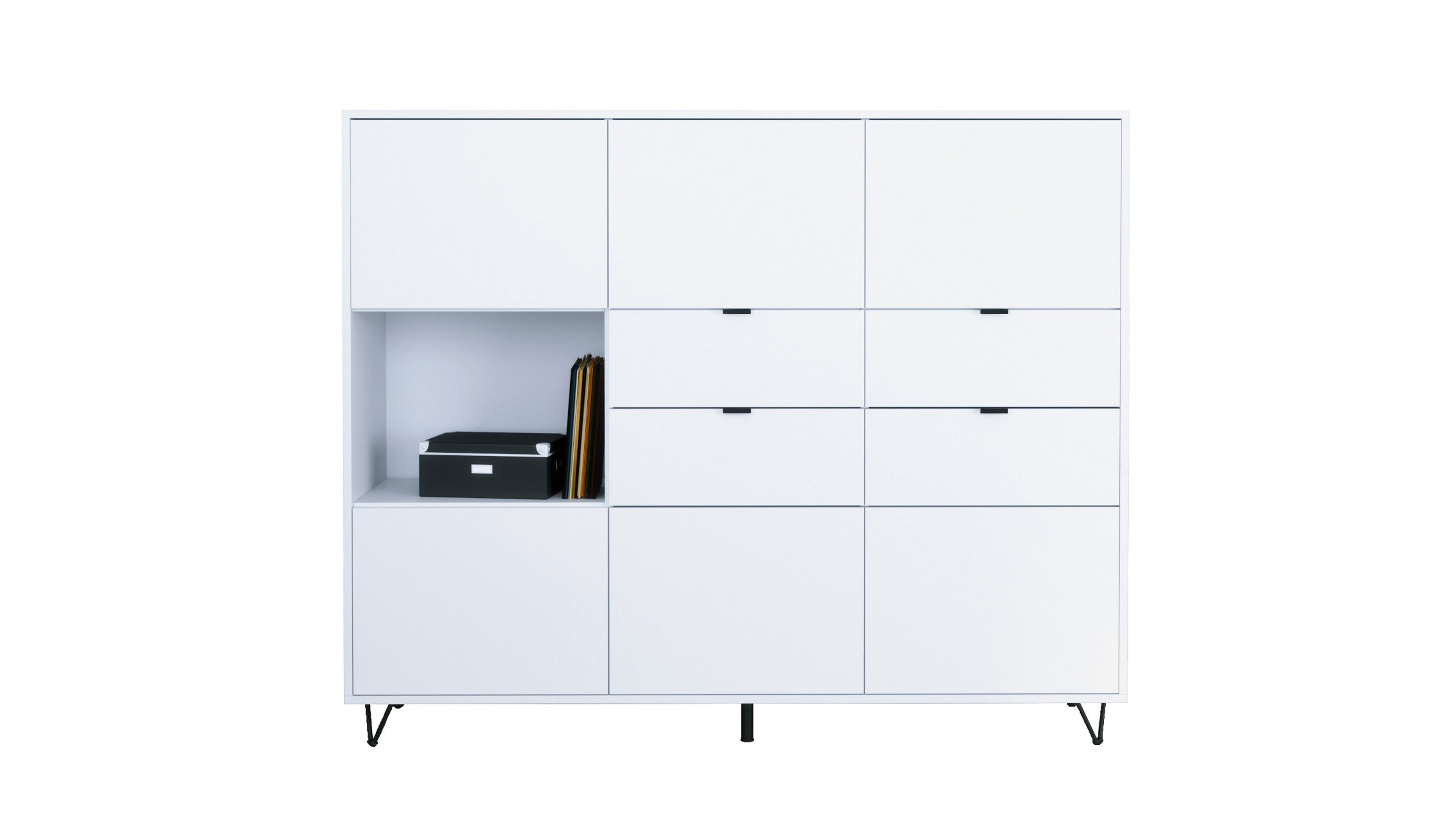 Vladon Highboard Marino V2 (Highboard mit 6 Двері Weiß matt, 4 Висувні ящики Weiß matt, Made in Germany), Korpus Weiß matt (152,5 x 125,5 x 37 cm)