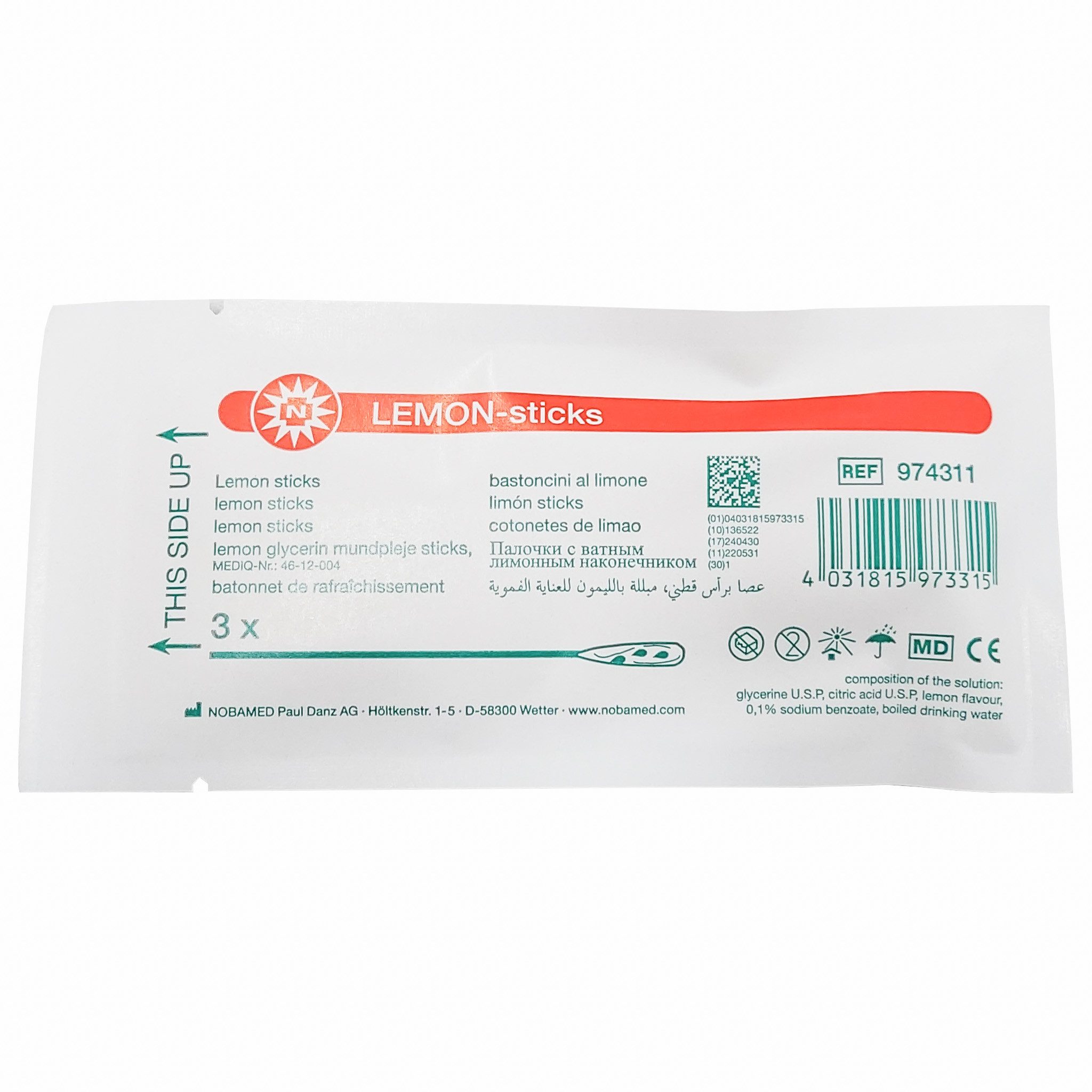 Nobamed Mundpflegecenter Lemon-Sticks Mundpflegestäbchen, 25-tlg.